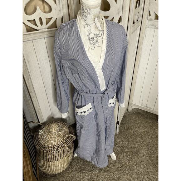 Celestial Dreams Women's Nightgown Small 4-6 L/S Blue White Stripe Robe Pockets - Picture 1 of 8